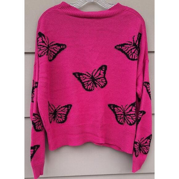 Vtg. 90s Y2K Runway Hot Pink Butterfly Spring Cardigan Sweater Fits Size M - Picture 3 of 8